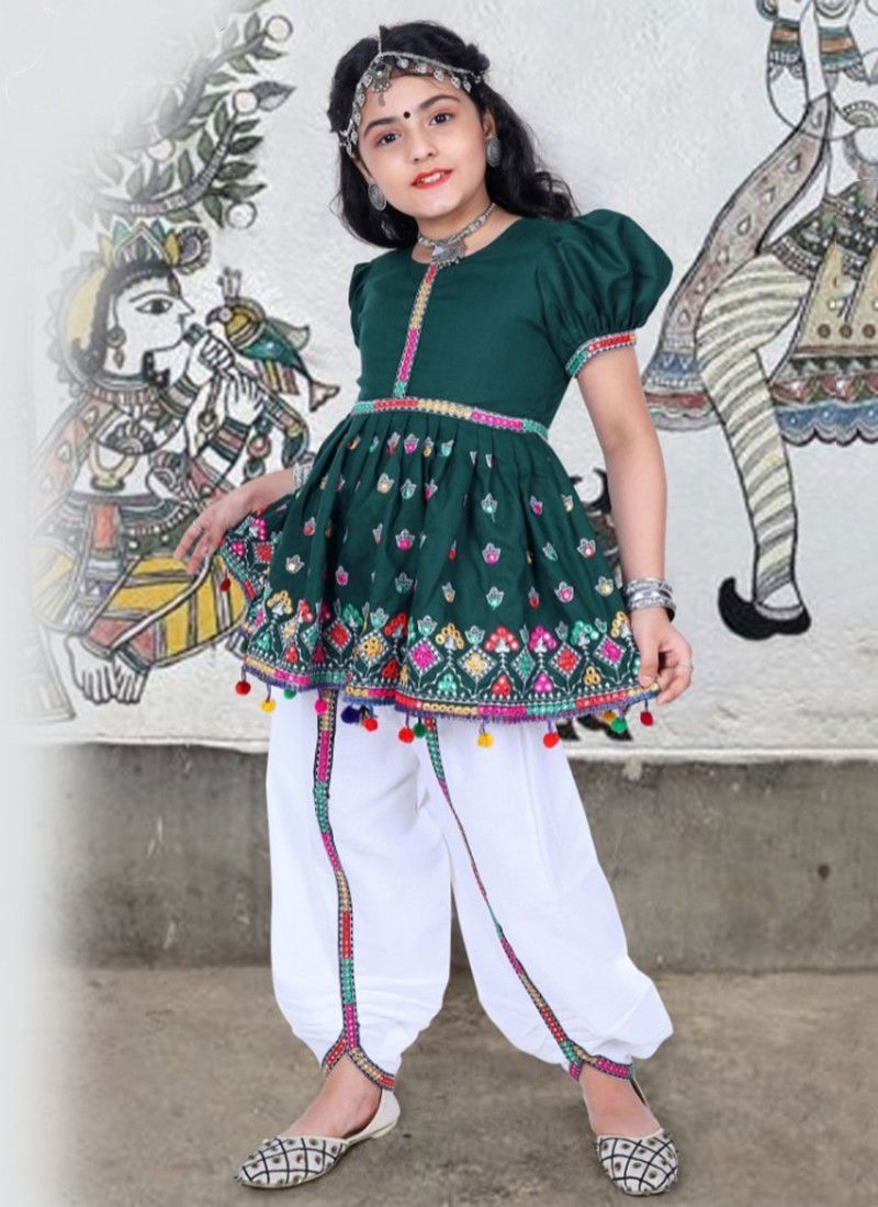 Green Colour Garbi New Latest Designer Navratri Special Kids wear Kediya And Dhoti Collection 3 Garbi